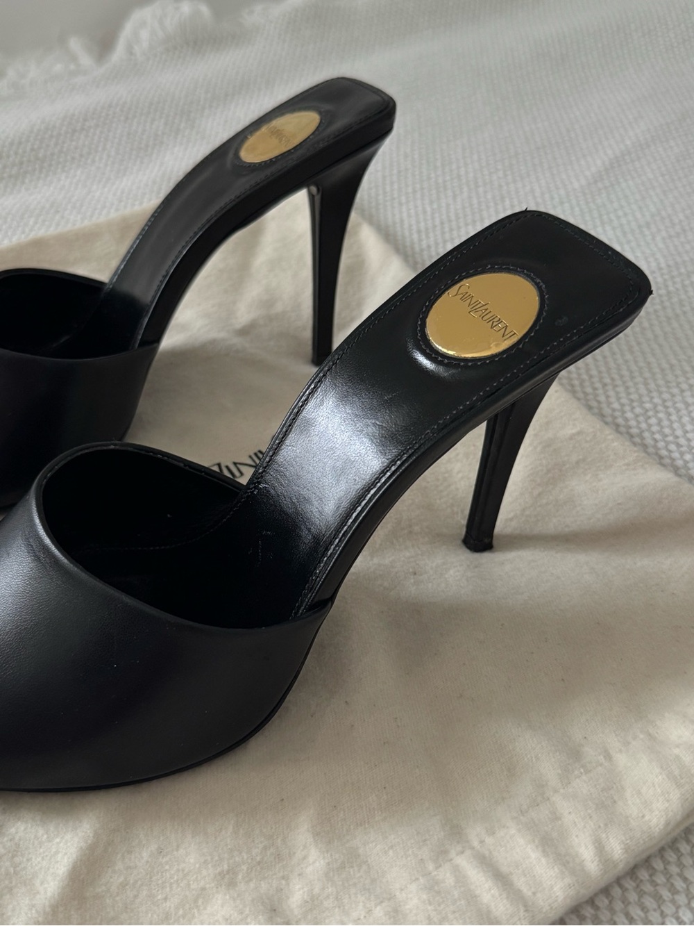 Saint Laurent Black Leather Pointed Romy Open-Toe Mule Heels - Picture 4 of 8